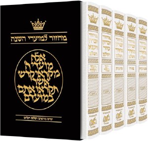 Artscroll Machzorim Hebrew with Hebrew Instructions 5 Volume Slipcased Set Full Size White Leather Ashkenaz