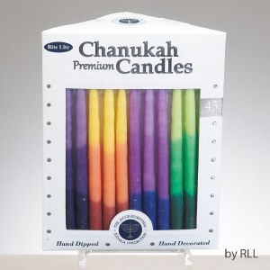 Premium Chanukah Candles Rainbow Tri-Color 45 Count