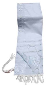 Tallis Prayer Shawl Acrylic Size 18 White and Silver Stripes 18" x 72"