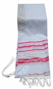Tallis Prayer Shawl Acrylic Size 24 Fuchsia and Gold Stripes 24" x 72"