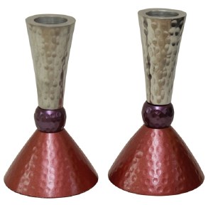Candlesticks Nickel Plated Hammered Design Silver Purple and Pink 4.75"