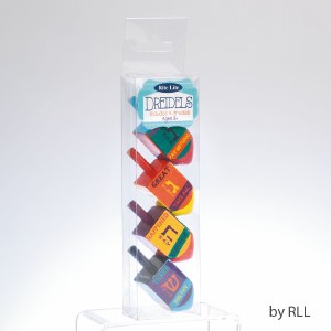 Dreidels Wood Large Painted with English 4-Pack