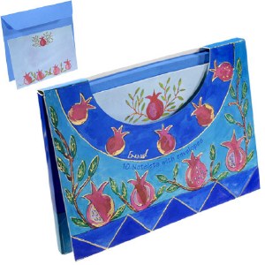 Yair Emanuel Notelets and Envelopes with Case Pomegranates Design Blue 10 Pack