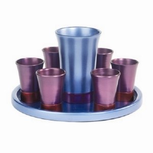 Yair Emanuel Anodized Aluminum Kiddush Set with Tray Blue and Purple