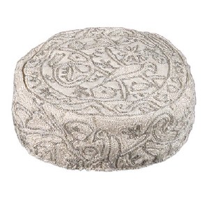 Yair Emanuel Hand Embroidered Bucharian Kippah -  Silver Birds