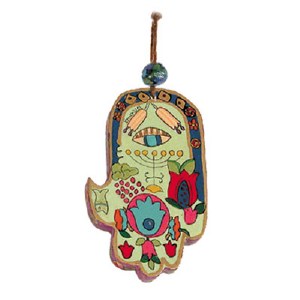 Yair Emanuel Small Wood Painted Hamsa - Eye