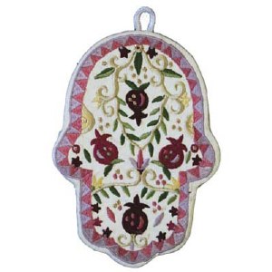 Yair Emanuel Large Embroidered Hamsa - Pomegranates