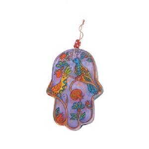 Yair Emanuel Small Glass Chamsa - Birds and Pomegranates