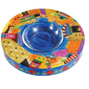 Yair Emauel Wood Painted Honey Plate - Jerusalem