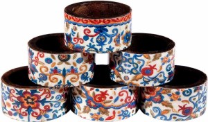 Yair Emanuel Set of Six Wood Printed Napkin Rings - Multicolor