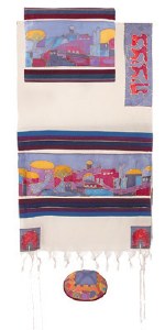 Yair Emanuel Cotton and Silk Tallit Set - Jerusalem Dove in Color 42" x 77"