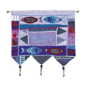Yair Emanuel Engish Welcome Wall Hanging - Blue with Fish