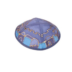 Yair Emanuel Silk Painted Kippah - Jerusalem Blue