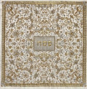 Yair Emanuel Full Embroidered Matzah Cover and Afikoman Bag Set - Oriental Gold and Grey