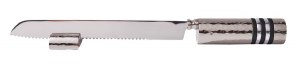 Yair Emanuel Challah Knife Hammered Metal Designed with Black Rings