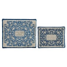 Yair Emanuel Full Embroidered Tallit and Tefillin Bag Set - Blue and Silver