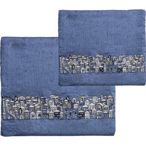 Yair Emanuel Blue Tallit and Tefillin Bag Set - Jerusalem with Black
