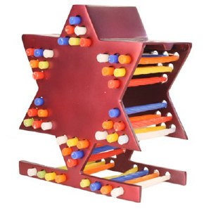 Yair Emanuel Judaica Aluminum Cast Candle Menorah Star of David Red