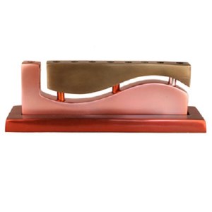 Yair Emanuel Judaica Aluminum Cast Candle Menorah Wave Gold &amp; Red