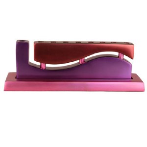 Yair Emanuel Judaica Aluminum Cast Candle Menorah Wave Red &amp; Purple