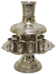 Silver Plated 8 Cup Wine Fountain Jerusalem Design