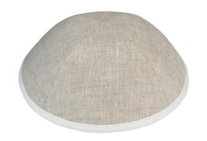iKippah Tan Linen with Cream Rim Size 4