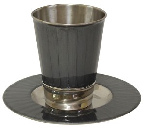 Kiddush Cup Nickel and Enamel Dark Grey with Matching Saucer 3.5"