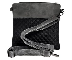 Tallis Bag Faux Leather Gray Black Quilted Design with Carrying Strap