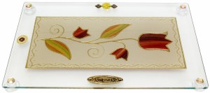 Challah Tray On Legs Glass Colorful Tulip Design