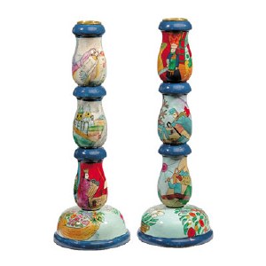 Yair Emanuel Large Wooden Figures Candlesticks