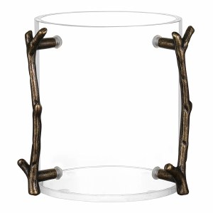 Lucite Round Wash Cup Brass Branch Designed Handles 5"