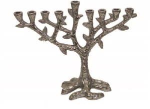 Aluminum Candle Menorah Tree Design Nickel Plated Finish 7"