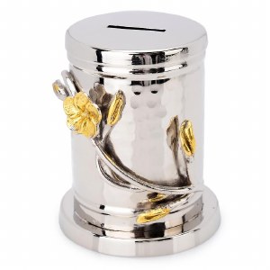 Classic Touch MSCB38 Hammered Stainless Steel Round Charity Box