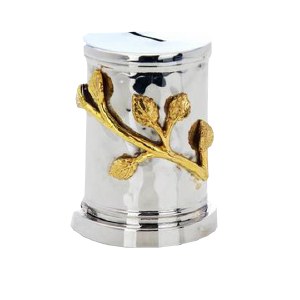 Classic Touch Money Box Hammered Stainless Steel Leaf Gold/Brass