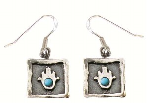 Hamsa Silver Earrings With Turquoise #NDE2001-301