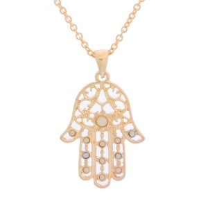 Hamsa Necklace Gold with Pearl Beads