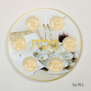 Round Glass Seder Tray Seder Scene