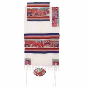 Yair Emanuel Embroidered Cotton Tallit -Jerusalem TFE-1 21" X 77"