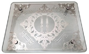 Glass Candlesticks Tray Silver Plated Shabbos Design 12" x 16"