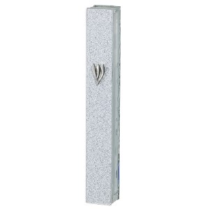 Glass Mezuzah Case Silver Glitter Design 12cm