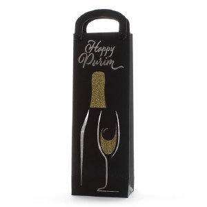 Foiled Purim Wine Gift Bag Black and Gold