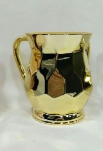 Acrylic Wash Cup with Metal Coating Hexagon Shape Gold Color