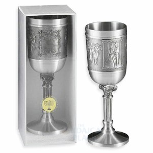 Traditional "Wedding" Genuine Pewter Kiddush Cup 7"