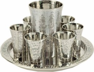 Yair Emanuel Judaica Nickel Kiddush Set - Hammered Silver