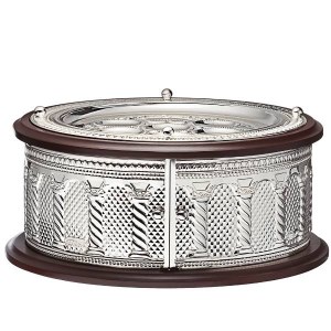 Seder Plate Kaarah 3 Tiered  Wood and Silver Plated Royal Pillars Design