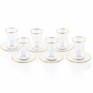 Glass Cups &amp; Saucer Gold R 12