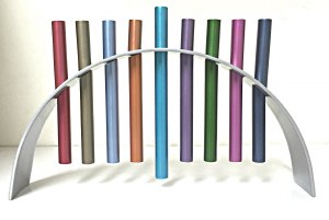 Yair Emanuel Hovering Candle Menorah in Anodized Aluminum Multicolor
