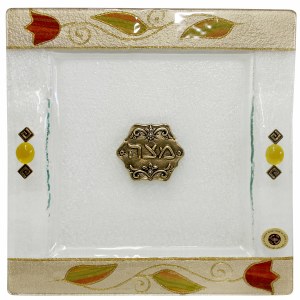 Matzah Tray Square Colorful Tulip Design