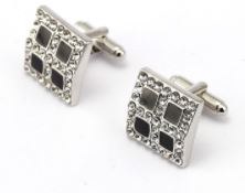 Rhinestone and Black Square Cufflinks