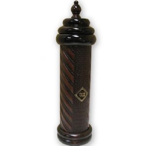 Megillah Holder Antique Brown Leather and Wood Crown 8"